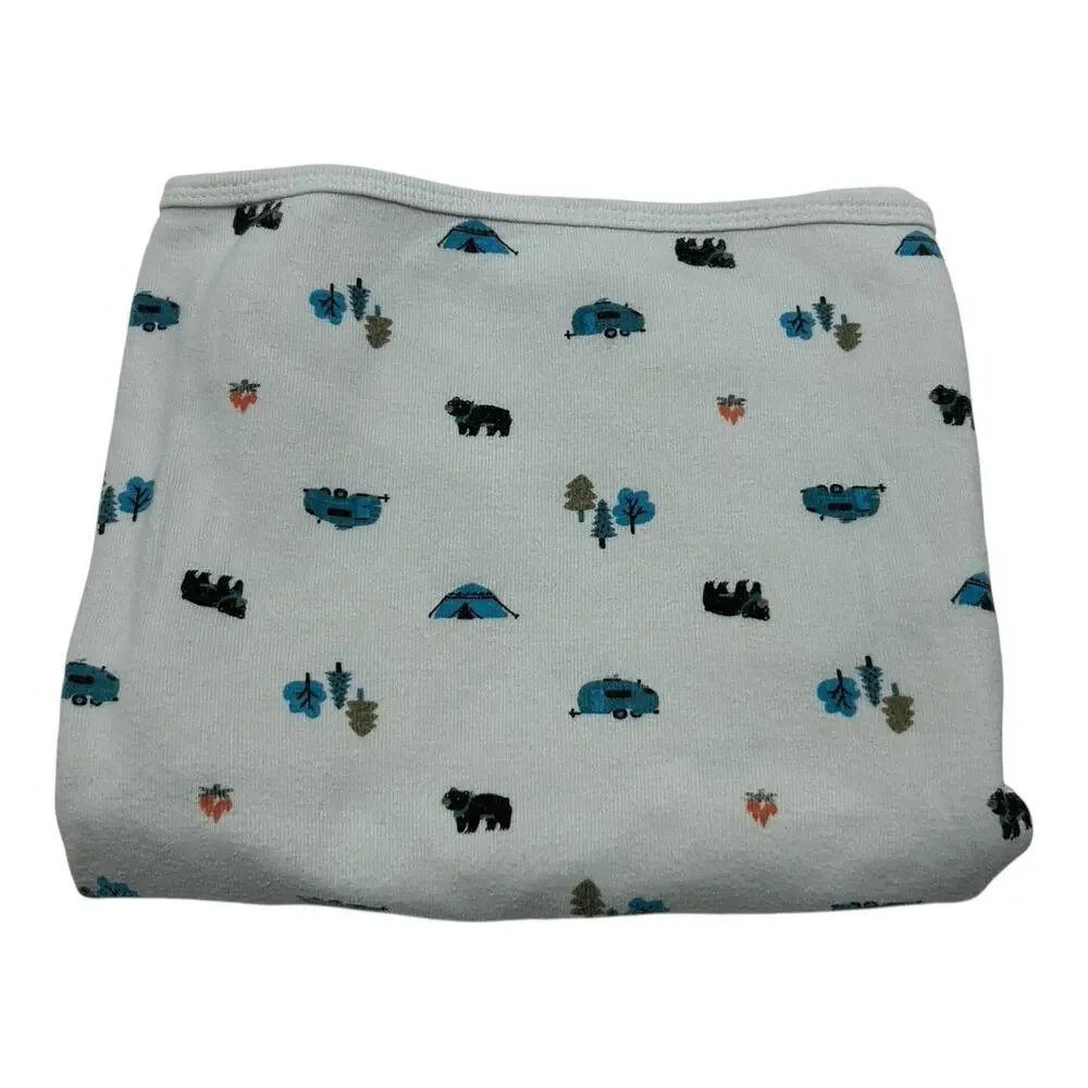 Carter's Camping Baby Blanket Cotton Bear Tent Fire Tree Camper White Blue